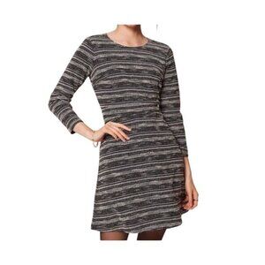 LOFT Striped Knit Dress Size 16 3/4 Sleeve Black Gray